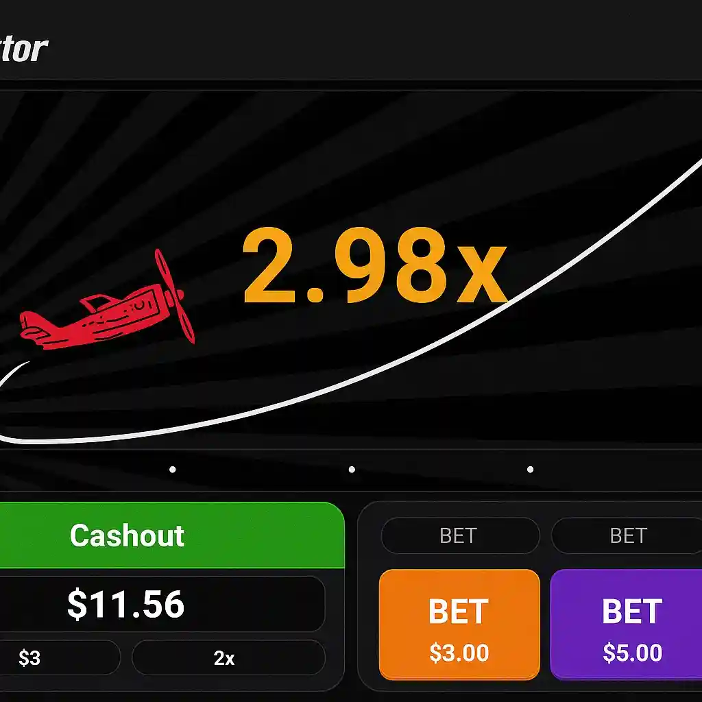 Aviator game interface with rising multiplier cashout button and betting controls